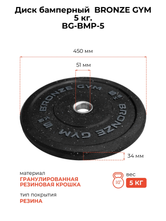Диск бамперный 5 кг BRONZE GYM (BG‑BMP‑5)
