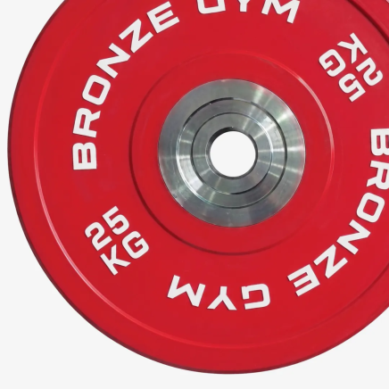Диск 25 кг BRONZE GYM олимпийский тяжелоатлетический, красный