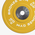 Диск 15 кг BRONZE GYM олимпийский тяжелоатлетический, желтый — фото 2