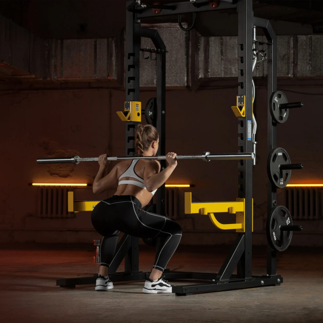 BRONZE GYM BR-1030 Полурама для приседов, чёрно-жёлтая — фото 2