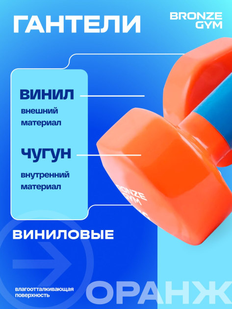 Гантели для аэробики виниловые BRONZE GYM,6 кг., пара — фото 6