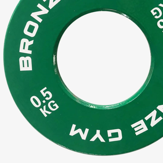 Диск 0,5 кг BRONZE GYM калиброванный для пауэрлифтинга, зеленый — фото 2
