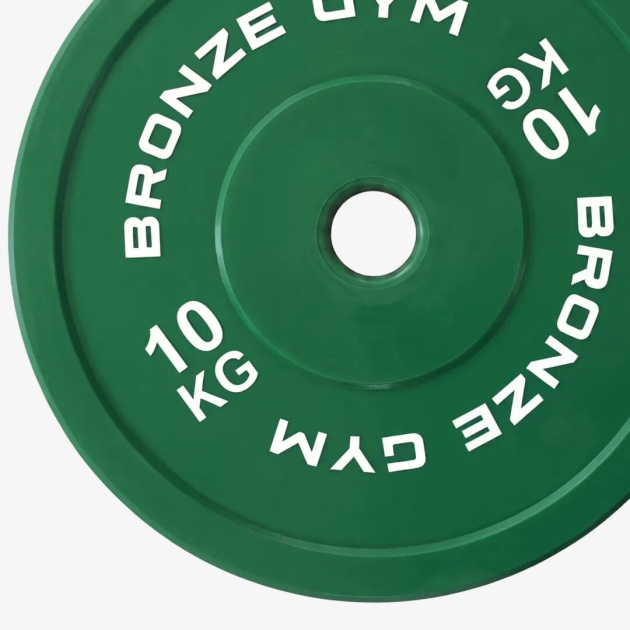 Диск 10 кг BRONZE GYM калиброванный для пауэрлифтинга, зеленый — фото 2