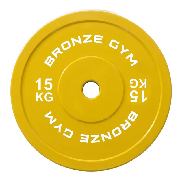 Диск 15 кг BRONZE GYM калиброванный для пауэрлифтинга, желтый