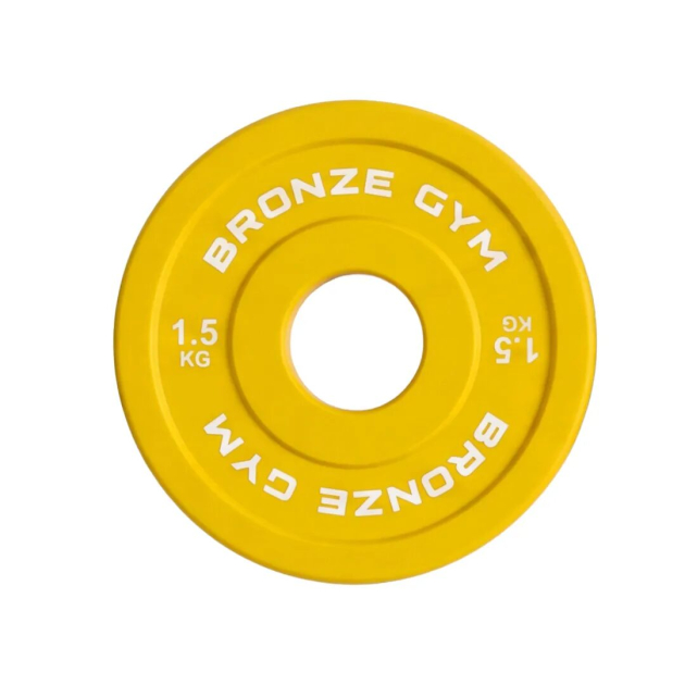 Диск 1,5 кг BRONZE GYM олимпийский тяжелоатлетический, желтый