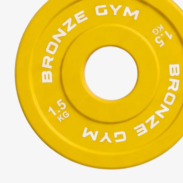 Диск 1,5 кг BRONZE GYM олимпийский тяжелоатлетический, желтый — фото 2