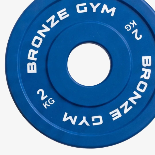 Диск 2 кг BRONZE GYM олимпийский тяжелоатлетический, синий — фото 2