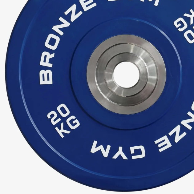 Диск 20 кг BRONZE GYM олимпийский тяжелоатлетический, синий — фото 2